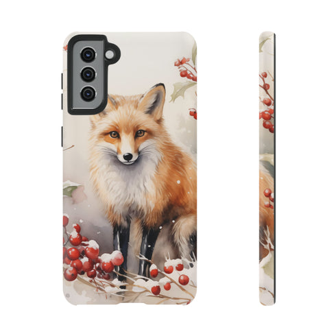 Christmas Fox in a Wreath of Red Berries - Impact Resistant Phone Case Samsung Galaxy S21 Plus Matte